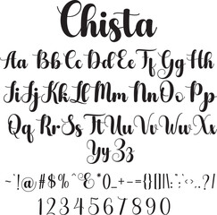 Chista is an elegant script font with a contemporary atmosphere and impeccable form, inspired by timeless classic calligraphy. 