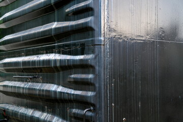 Tokyo, Japan - August 19, 2023: Closeup of boxcar or freight car or Covered goods wagon once used...