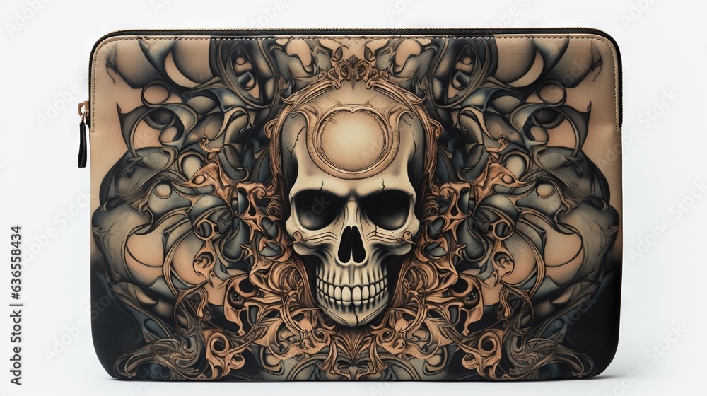 Poster a laptop case with a picture of a skull on it. generative ai