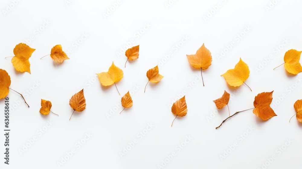 Poster isolated leaves. collection of multicolored fallen autumn leaves isolated on white background create