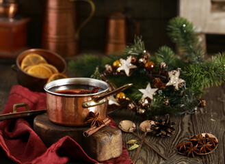 Christmas drink mulled wine with spices