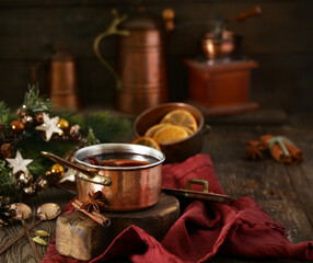 Christmas drink mulled wine with spices