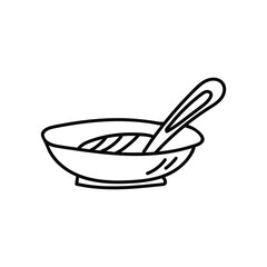 Doodle plate illustration with food inside it on isolated white background in vector. Plate with food hand drawn icon