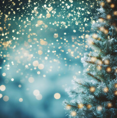 An abstract background of a Christmas tree with golden sparkles against a cold backdrop, perfect for holiday designs