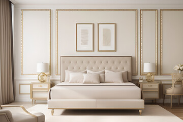 Two mockup frame in luxury Hampton style bedroom interior