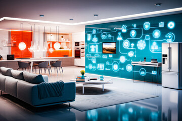 an image of a smart home, featuring various connected devices and appliances AI