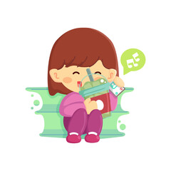 Cute little girl having a casual conversation with a friend on the phone over coffee