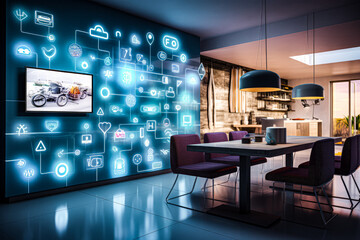 an image of a smart home, featuring various connected devices and appliances AI