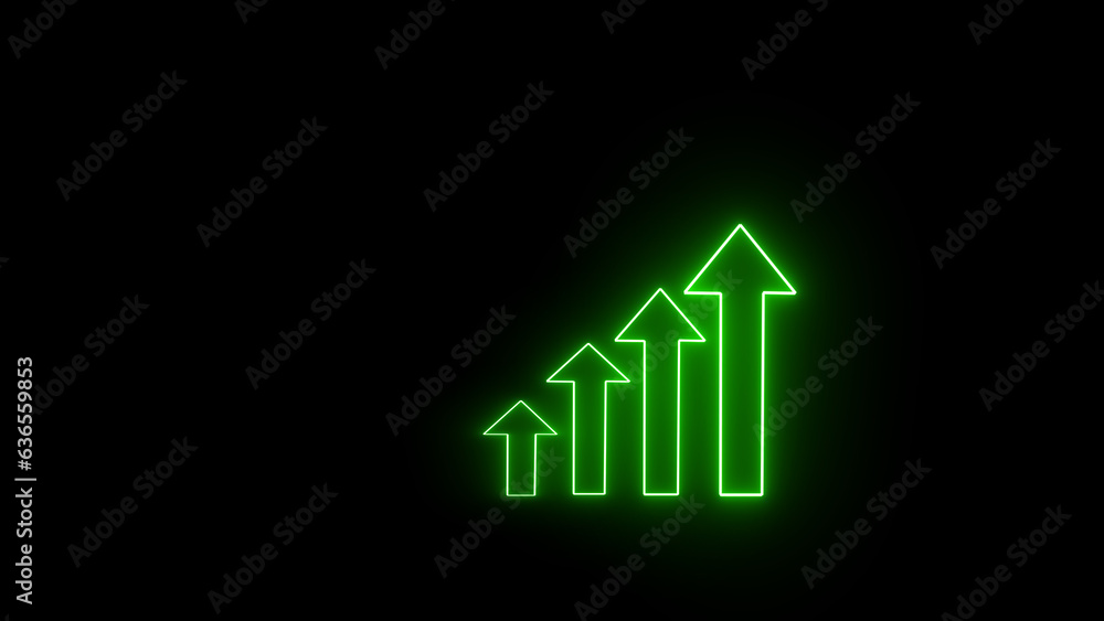 Aufkleber neon growing graph. business graph. arrow graph going up. futuristic raise arrow chart digital trans