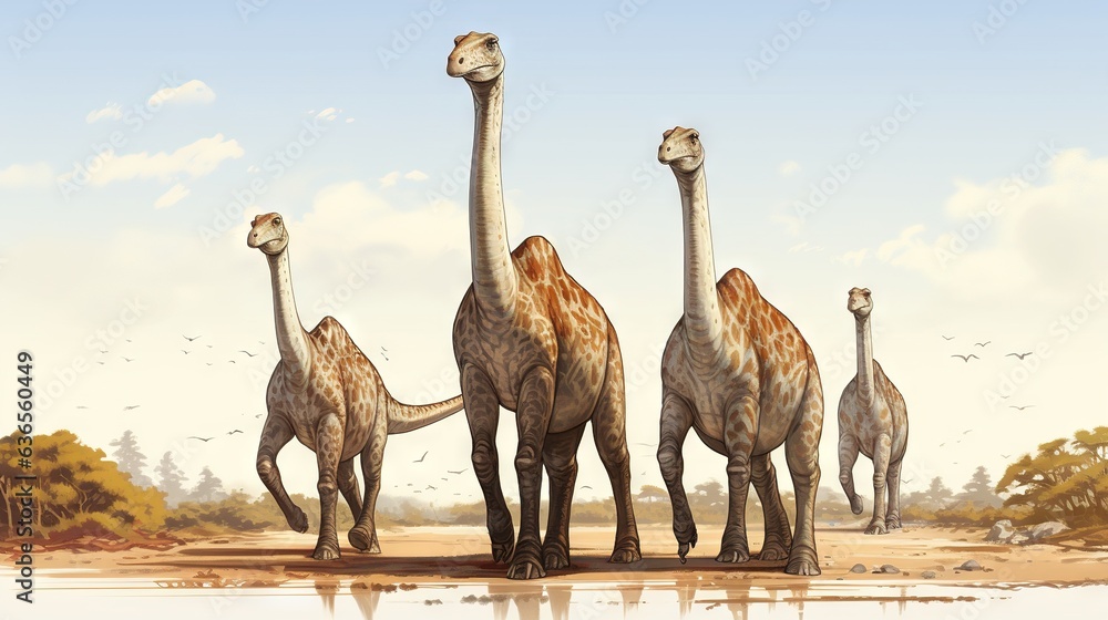 Poster a group of three giraffes standing next to each other. generative ai