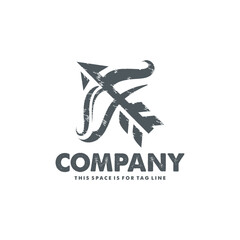Bow and Arrow Vector Graphic Logo in Bold, Rustic and Grungy Style in Flat One Color