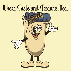 Burrito Character Design With Slogan Where Taste and Texture Meet