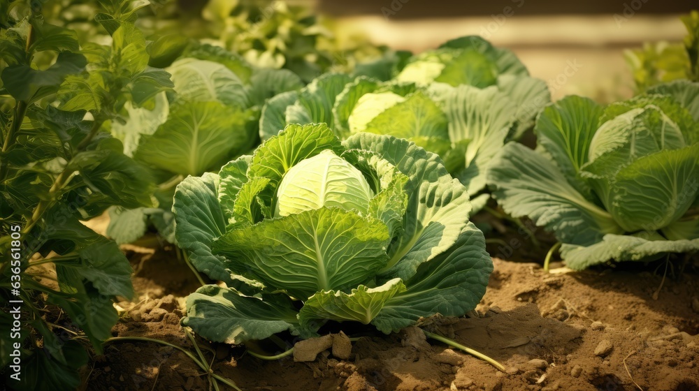 Aufkleber background cabbage in the garden. ripe harvest. thanksgiving day created with generative ai technolo