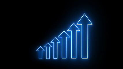 Glowing neon line Financial growth increase icon isolated on black background. Increasing revenue. Colorful outline concept. business graph. Arrow graph going up. 