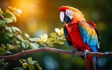 Macaw Parrot Sitting on a Branch. AI