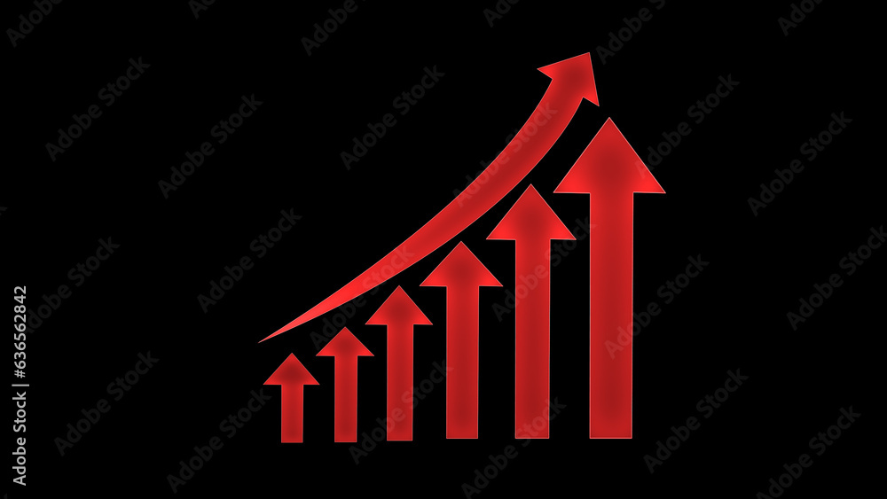 Poster a bars graph, with an arrow going up. financial graph with up trend line chart in stock market on ne
