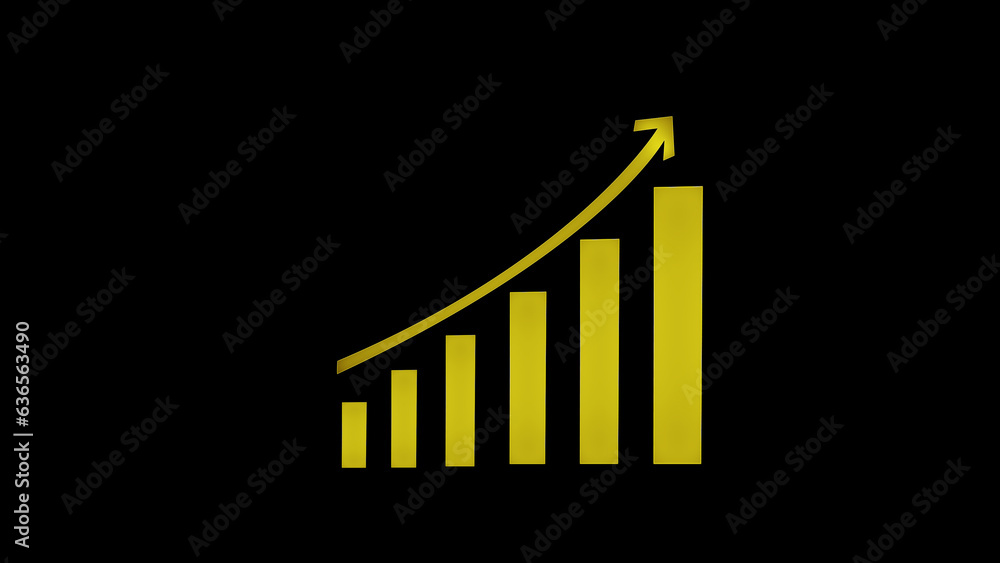 Poster continuous one line graph growth neon concept. growth chart icon in neon style.