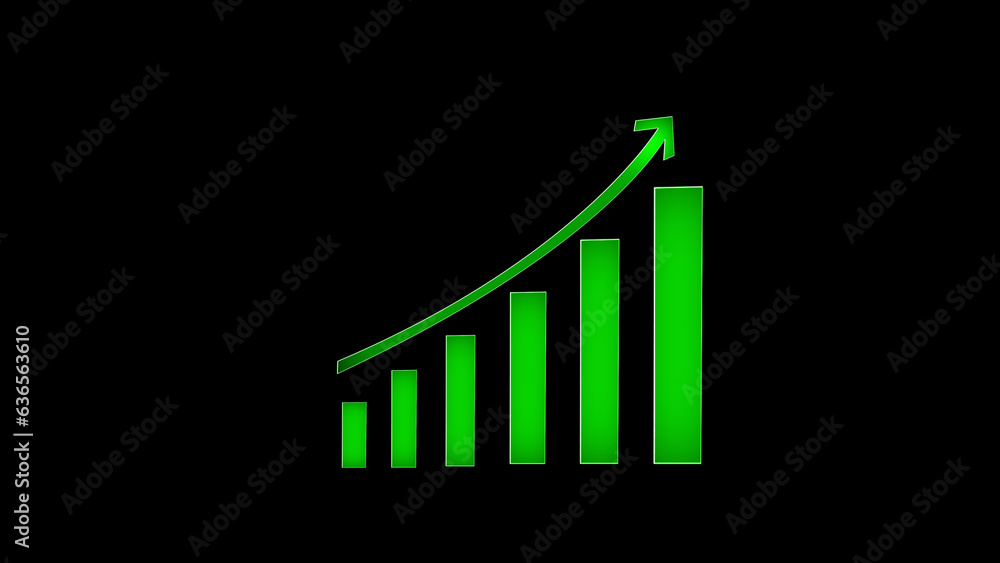 Poster neon growing graph. business graph. arrow graph going up. futuristic raise arrow chart digital trans