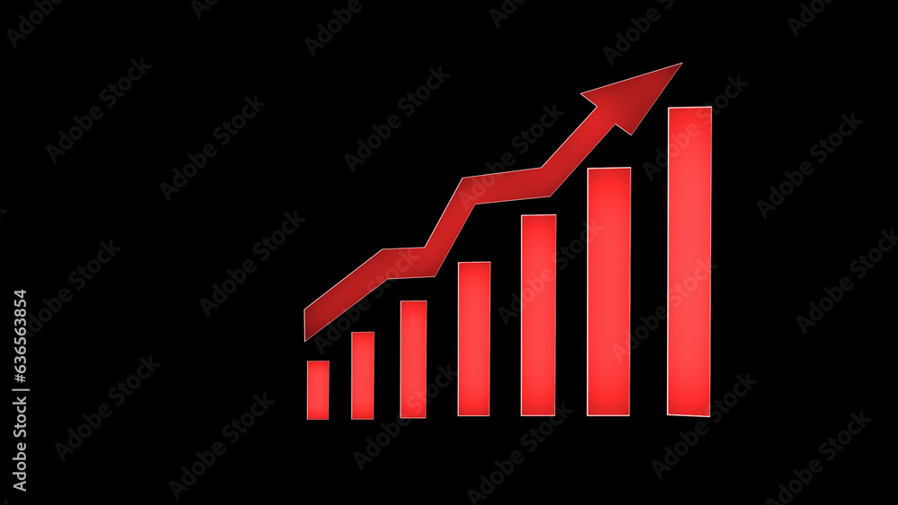 Poster a bars graph, with an arrow going up. financial graph with up trend line chart in stock market on ne