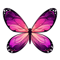 A bright butterfly with a cosmic pattern on a white background.
