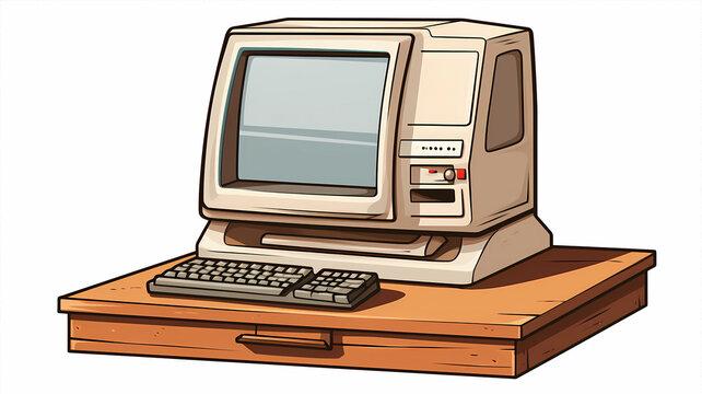 hand drawn cartoon old desktop computer illustration
