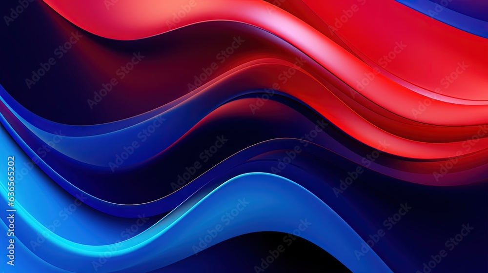 Poster a red and blue abstract background with wavy lines and curves. generative ai