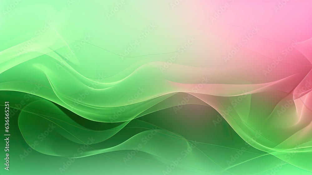 Poster a green and pink background with wavy lines on the side. generative ai