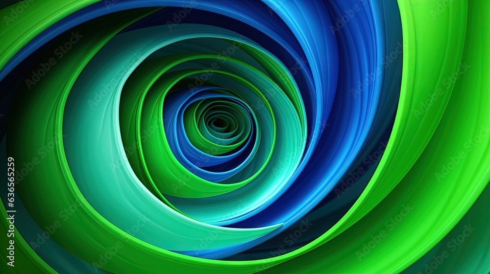 Poster a green and blue swirl is shown in this image of a computer generated image. generative ai