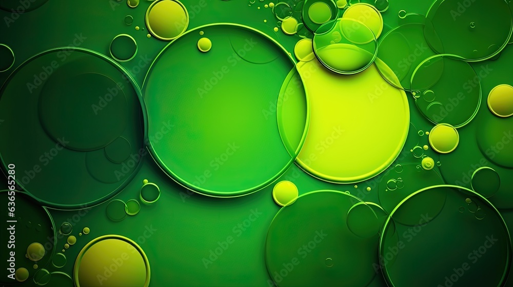 Poster a green background with yellow and green circles, creating a vibrant and eye-catching contrast the c