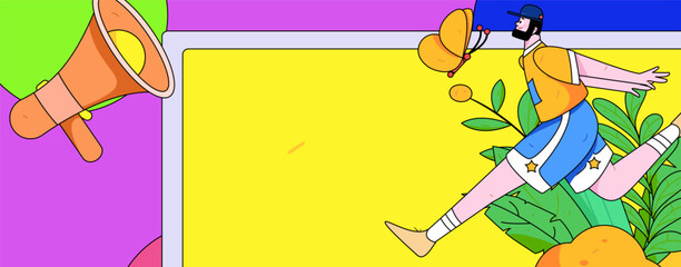 Vector internet operation illustration of people exercising and running healthy
