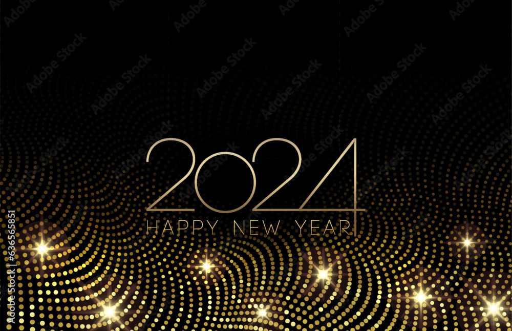 Poster 2024 new year abstract shiny color gold wave design element