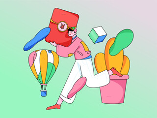 Vector internet operation illustration of people exercising and running healthy
