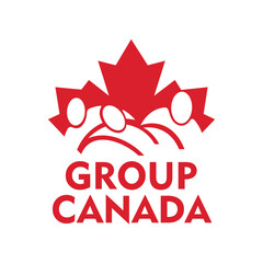 Canada people group in maple leaf shape vector logo