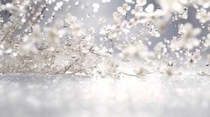 Abstract background. Glitter background with bokeh defocused lights and sparkles. Precious Dust. Splash of gems. Selective focus. Artistic blur. 3d rendering, 3d illustration.