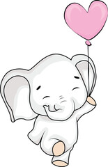 Cute cartooon elephant with a balloon