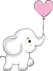 Cute cartooon elephant with a balloon