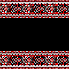 Vector illustration of Ukrainian ornament in ethnic style, identity, vyshyvanka, embroidery for print clothes, websites, banners. Background. Frame for text