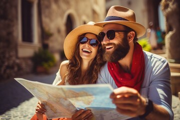 couple with a map on vacation