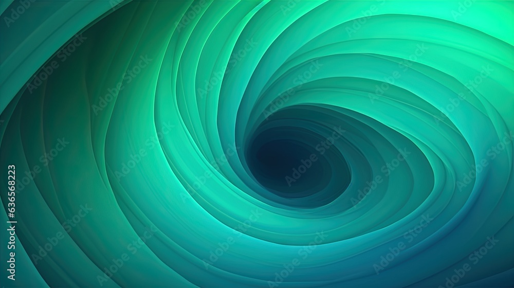 Poster an abstract background with a spiral design in blue and green. generative ai