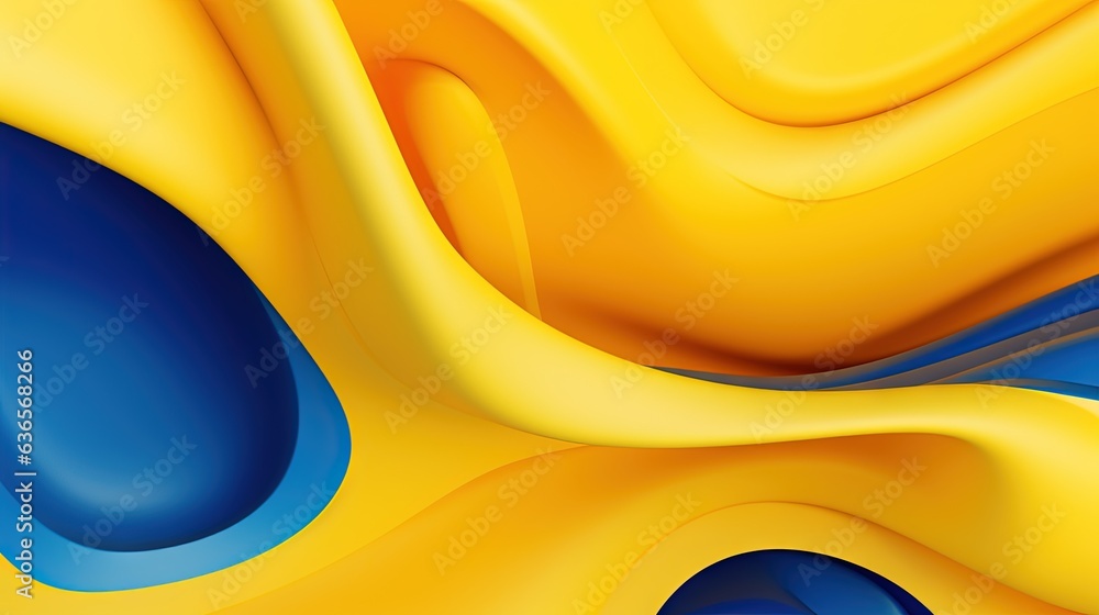 Aufkleber a yellow and blue abstract background with wavy lines and curves. generative ai