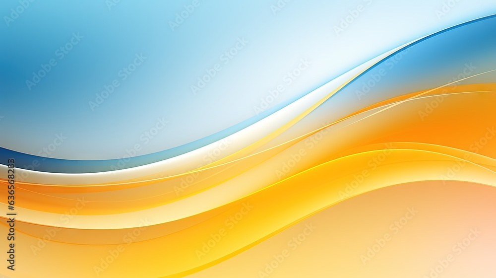 Poster a blue and yellow abstract background with wavy lines on it. generative ai