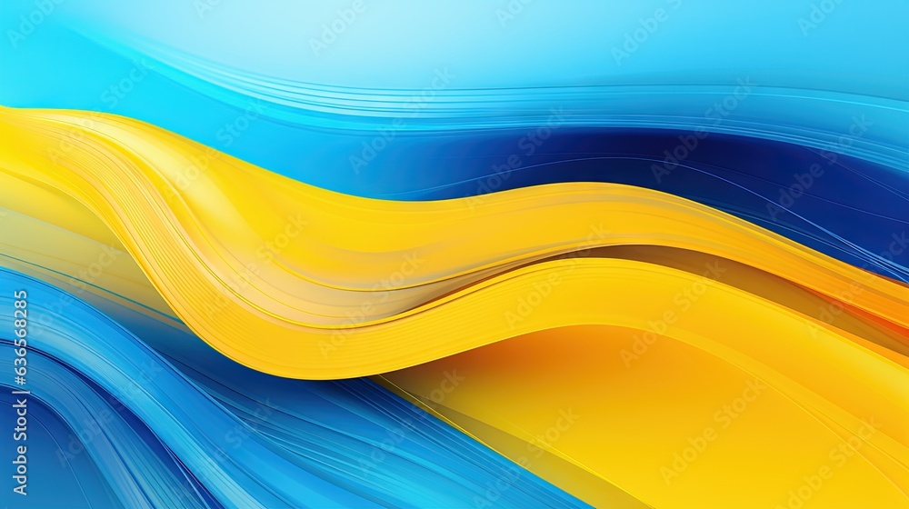Poster a blue and yellow abstract background with wavy lines on it. generative ai