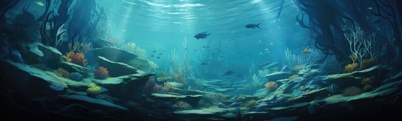 Fototapeta na wymiar Underwater sealife banner