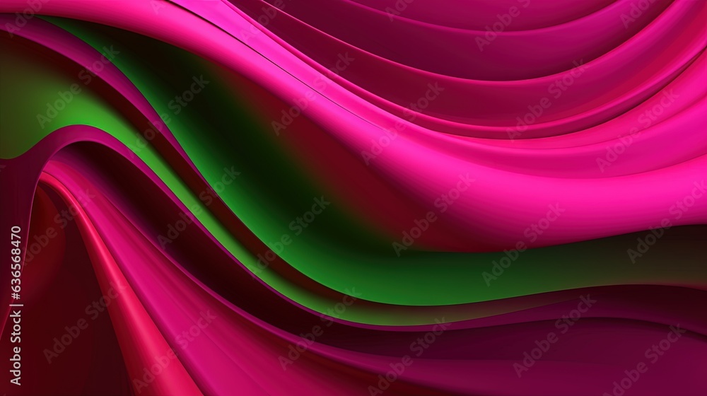 Poster a computer generated image of a pink and green wave pattern. generative ai