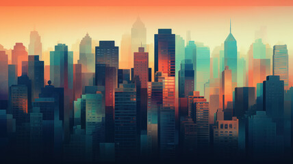 Fototapeta na wymiar Urban Cityscape in Risography Style