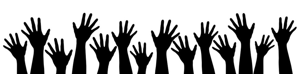 Fototapeta premium Crowd of stretched hands. Vector illustration