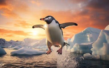 Penguin on the Ice Floe in Antarctica. AI