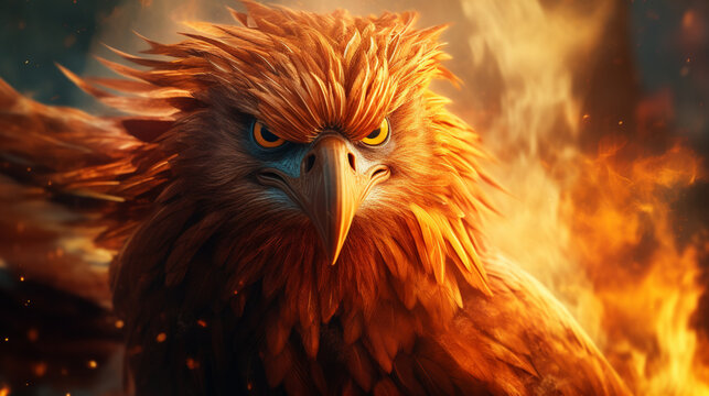 Phoenix, fire bird, fairy tale bird.