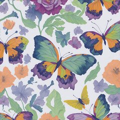  Colorful butterfly and flowers ,Seamless floral pattern