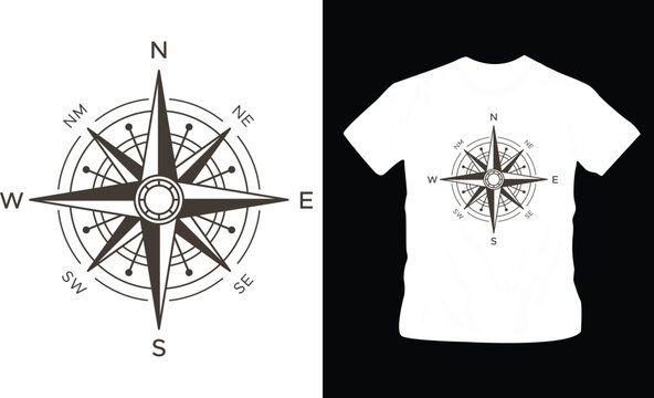 travel and adventures vintage old retro style campass t-shirt design editable template